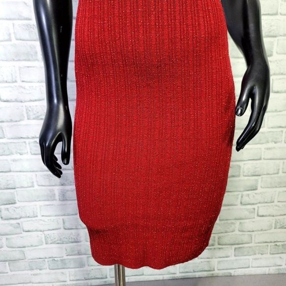 Vintage Y2K Great‎ American Sportswear Red Metallic Ribbed Knit Sleeveless Dress - Picture 3 of 8